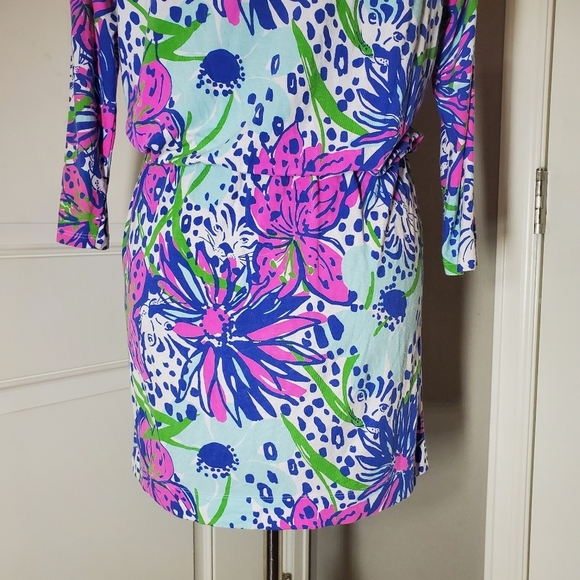 Lilly Pulitzer Floral In The Garden Cara Dress Drop Waist Dolman Sleeve Size XS - Picture 13 of 16